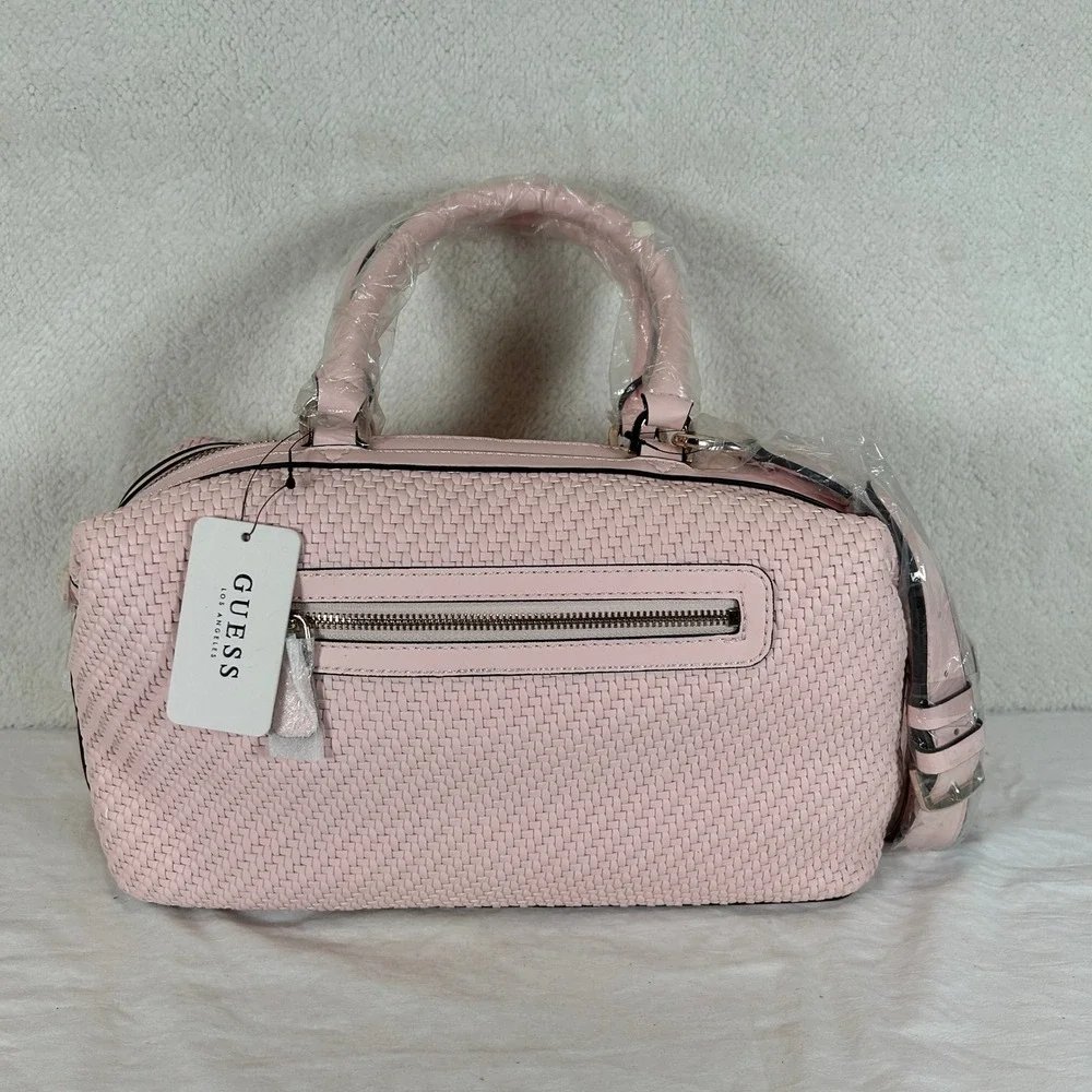 Guess Los Angeles Pink Woven Satchel Bag and Matching Wallet Set NEW